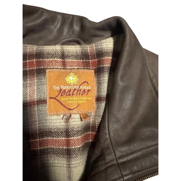 The Territory Ahead Brown Leather Teacher Jacket (XL) – Plaid Lined Field Coat - Picture 4 of 5